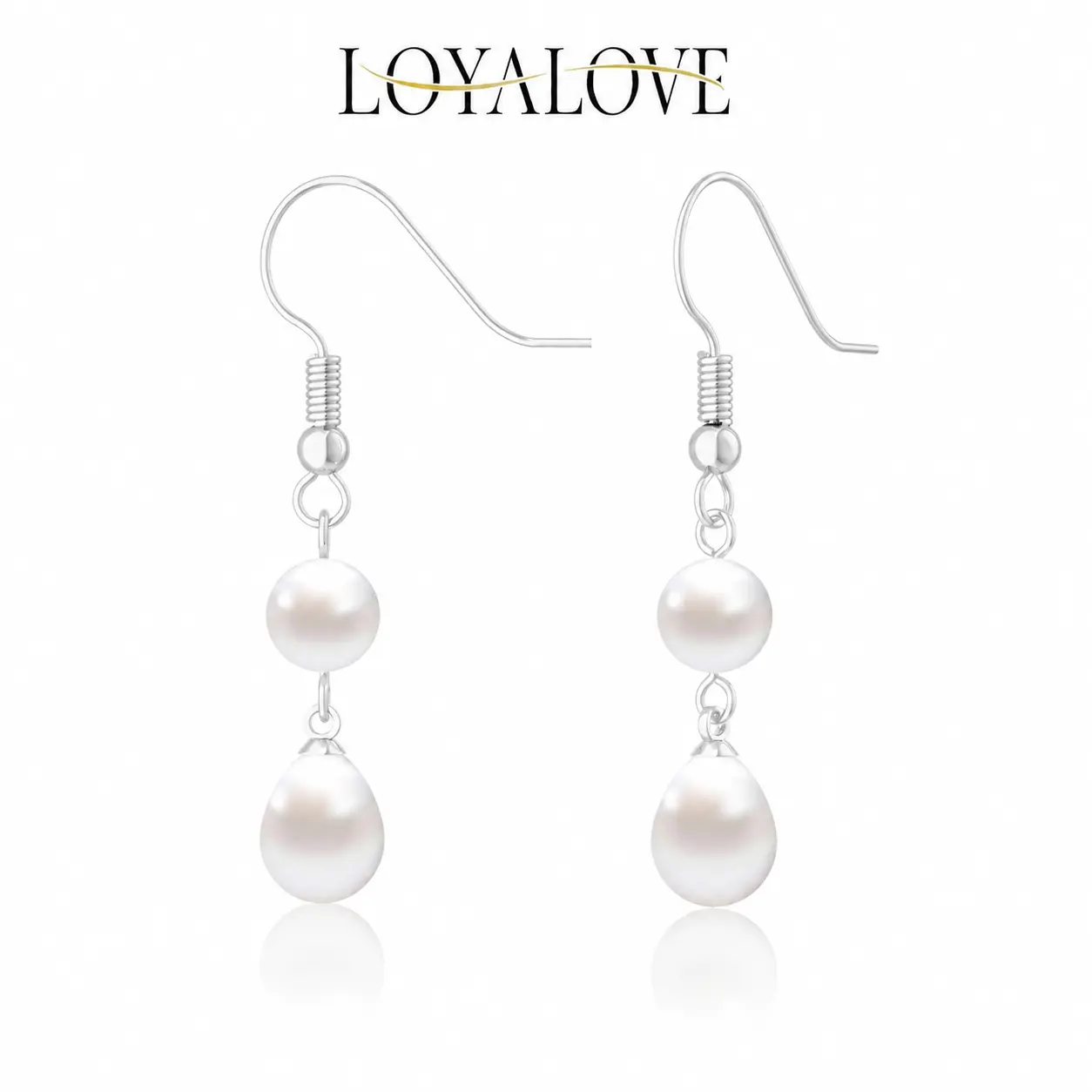 LOYALOVE Silver Pearl Drop Earrings for Women, Elegant Dangle Earrings with Round & Teardrop Pearl Accents, Fishhook Earrings for Wedding Guest, Date Night & Gifts