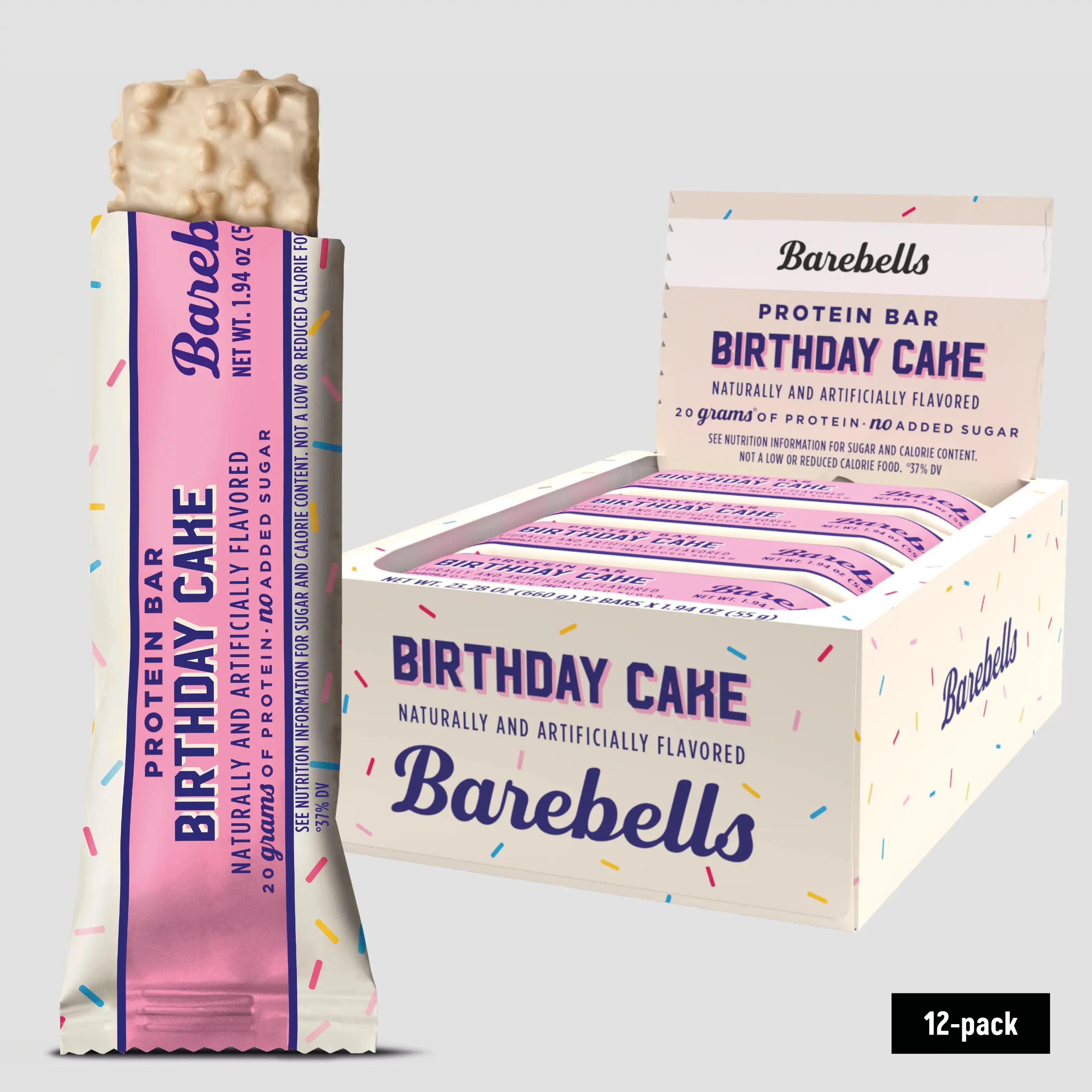 Barebells Protein Bars Birthday Cake - 12 Count, 1.9oz Bars with 20g of High Protein - White Chocolate Protein Bar with 1g of Total Sugars - Perfect on The Go Protein Snack & Breakfast Bar