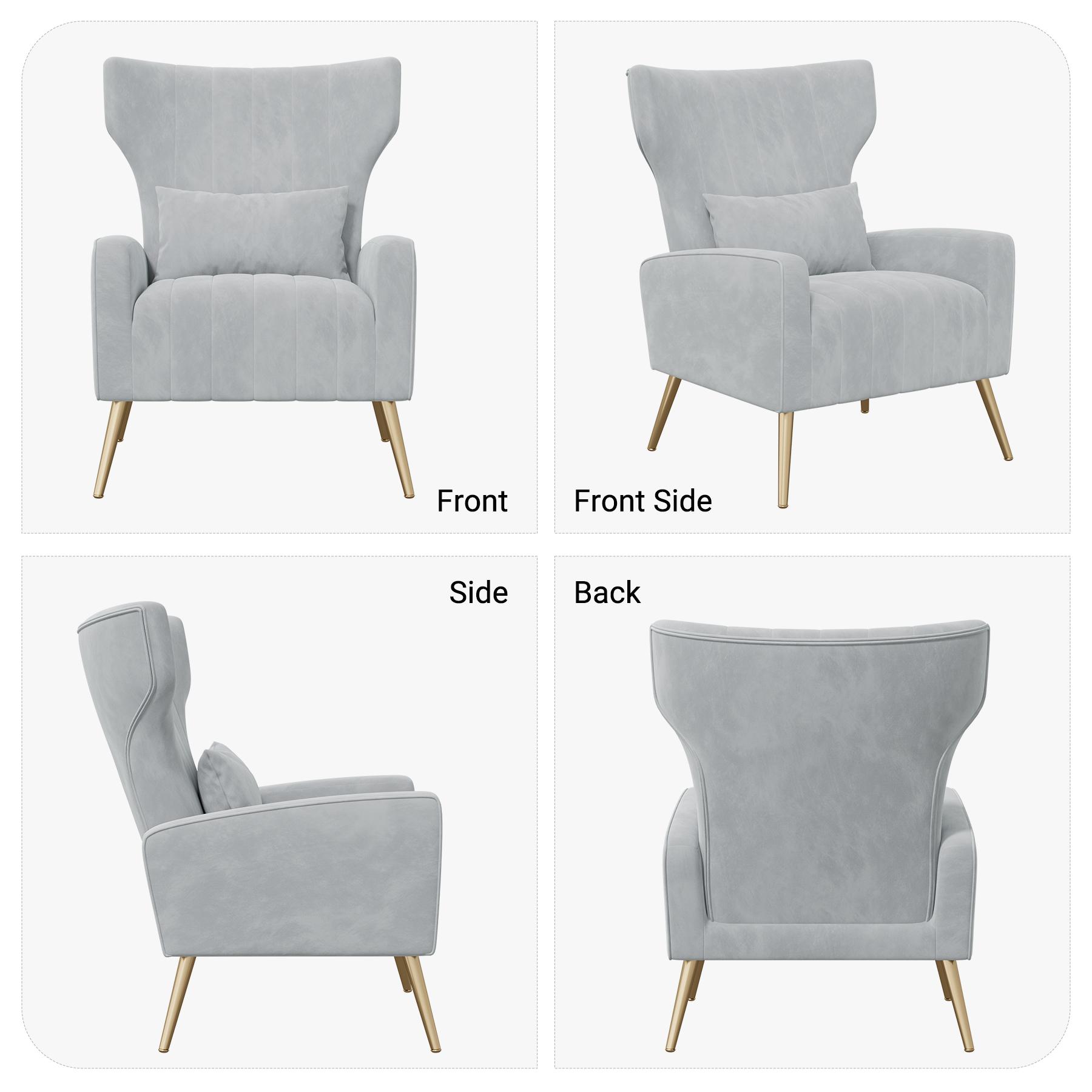 Mid Century Modern Armchair with High Back,Accent Chair,Velvet Fabric Upholstered Reading Comfy Sofa Club Chair with Metal Legs and Spring Support, for Living Room Bedroom,Orange