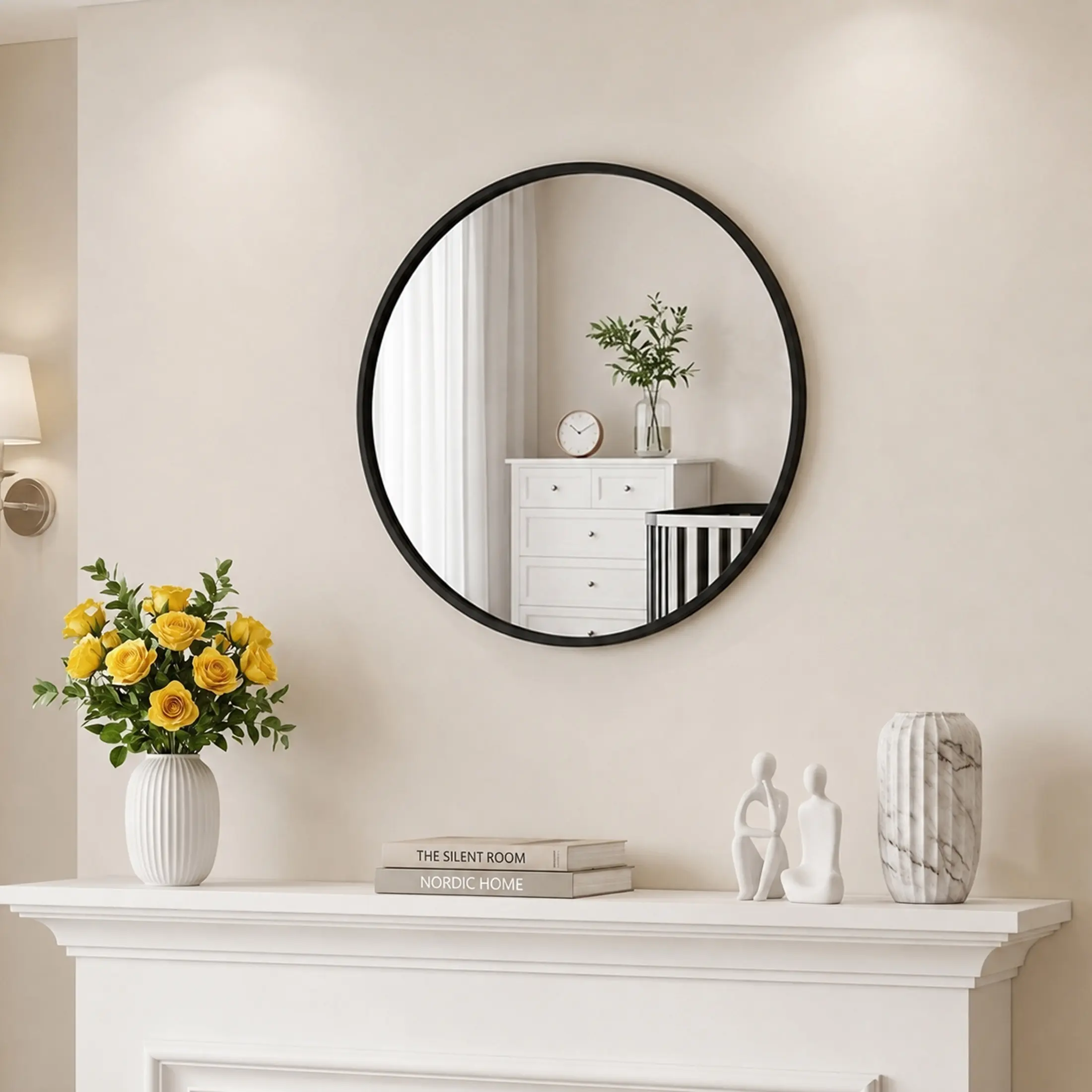 DUMOS Round Wall Mirror, Bathroom Wall Circle Mirror with Metal Frame, Bathroom Decor for Entryway, Living Room, Vanity