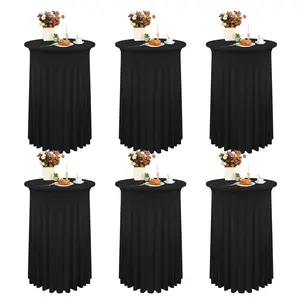 MTREO 6 10 Pack Round Spandex Cocktail Table Skirt, 32x43 Inch Stretch Cocktail Tablecloths with Skirt, Table Skirt with Wavy Drapes Fitted High Top Bar Table Covers for Wedding, Bar, Party, Banquet