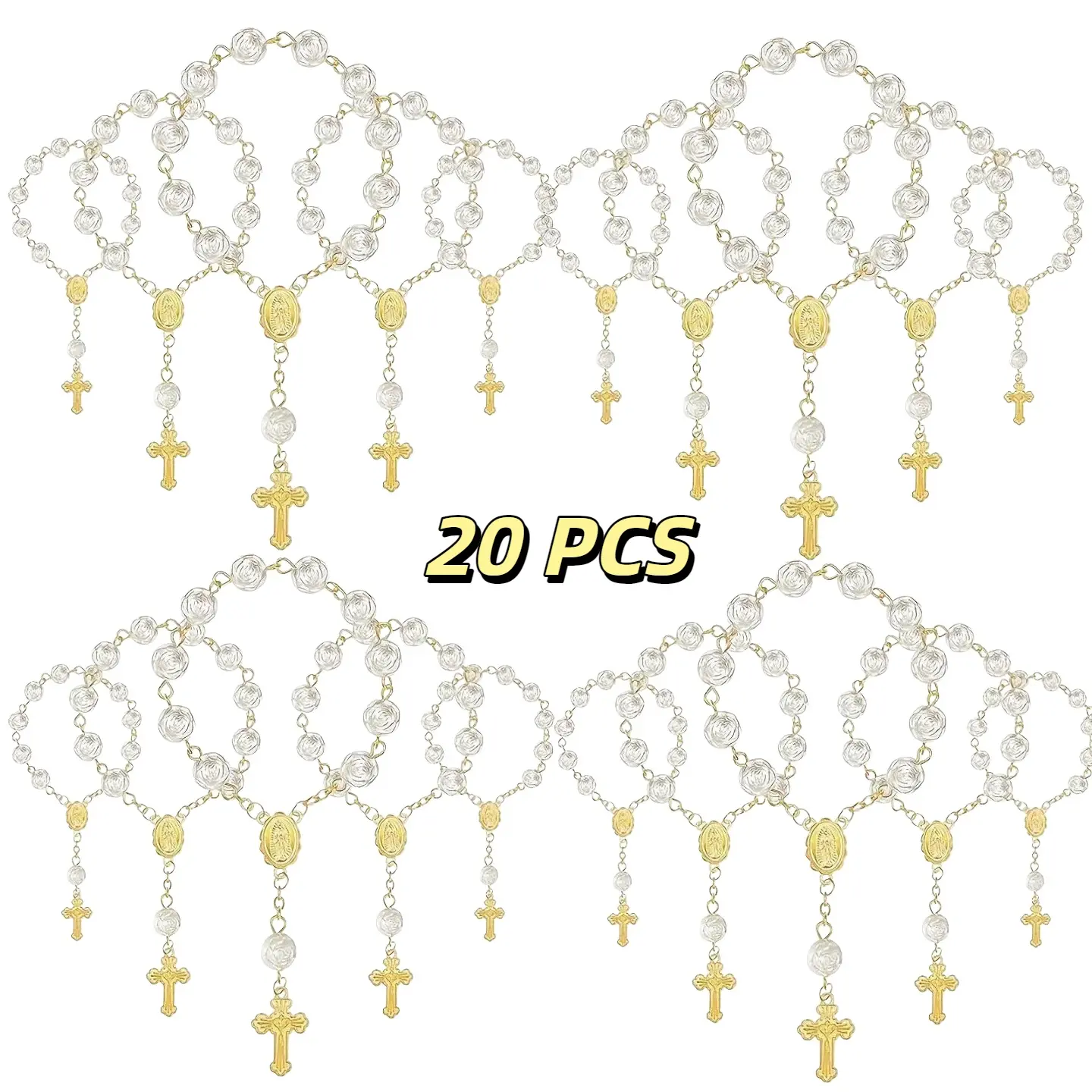 Beaded Cross Rosary Bracelet Set of 20, Party Wear Communion Favors for Baptism and Wedding Gifts, Bracelet Sets, Beaded Cross Bracelets & Bangles
