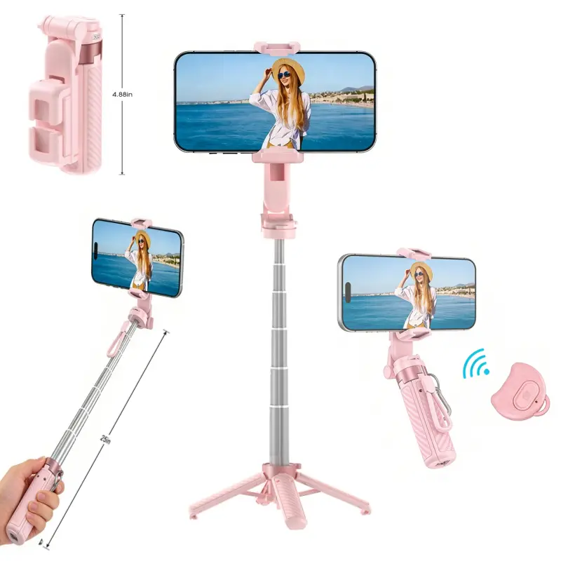 [BackToSchool] Upgraded Pro 2026 4-in-1 Selfie Stick, 360° Rotatable with Bluetooth Remote, 25.5in Max Length, Universal Phone Accessories for Smartphone, Cellphone, Travel Gadgets, Landscape Use, Mobile