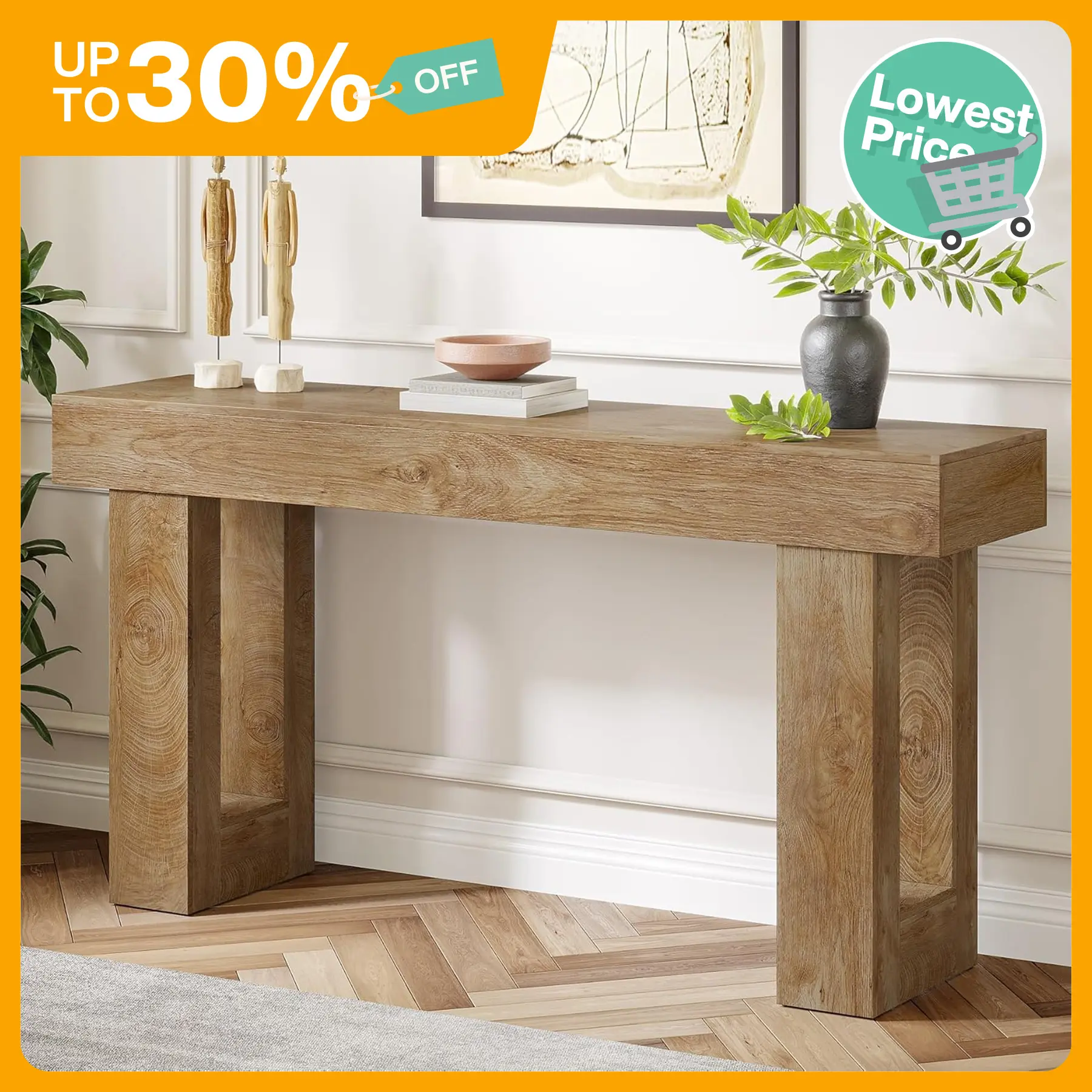 Tribesigns 63-Inch Long Console Table, Wooden Rectangular Sofa Table Behind The Couch, Farmhouse Entryway Table for Entrance, Hallway, Living Room (Natural) Modern backtoschool
