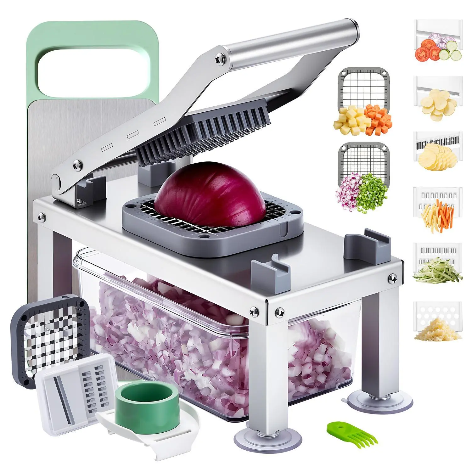 【Summerfinds】VEVOR Sturdy All-in-1 Food Prep Utensils, Easy Dicer Chopper Mandoline Slicer with 8 Stainless Steel Blades, Cheese Grater & Container for Onion Potato Salad, Kitchen Gadgets Essentials, Vegetable Chopper Set