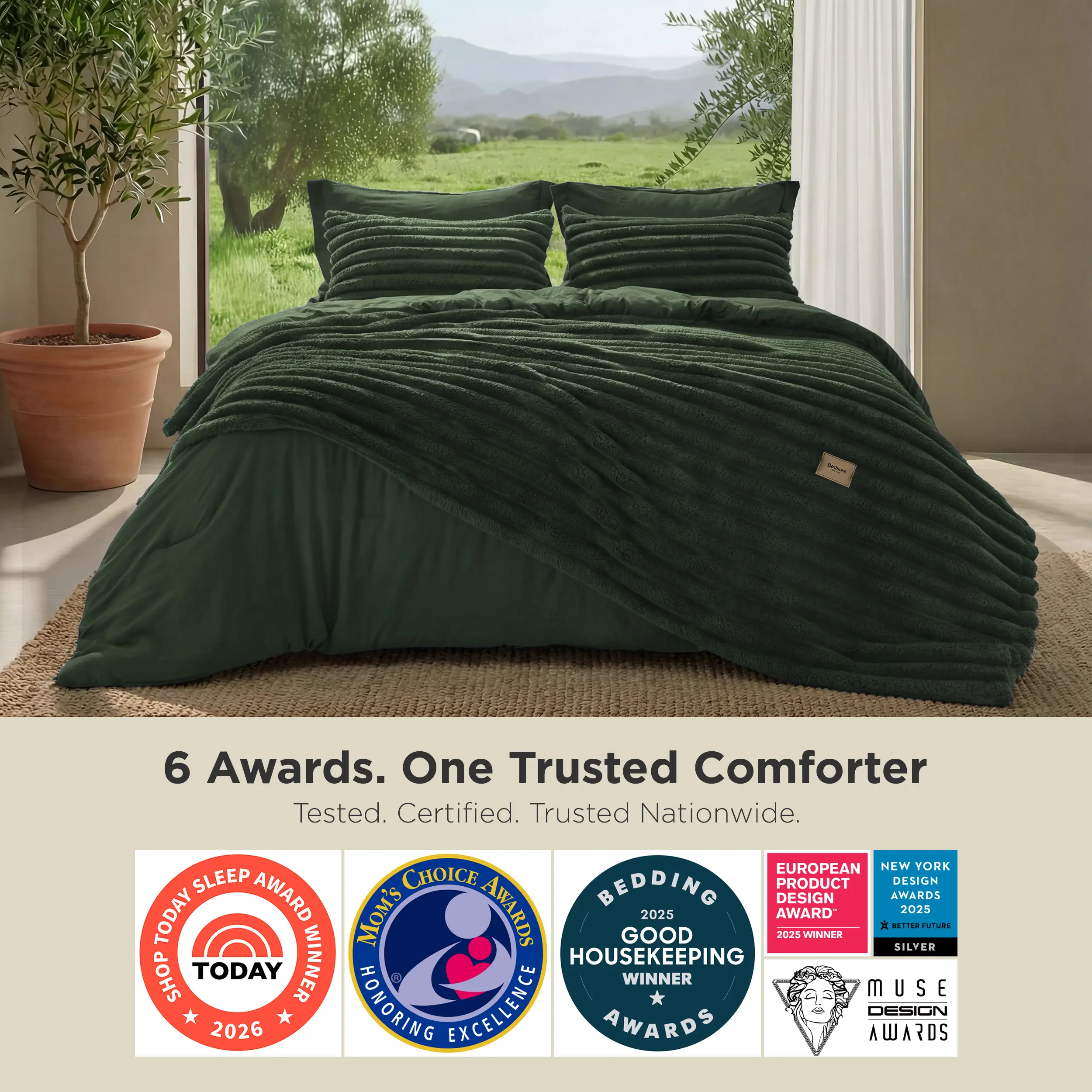 【backtoschool】Bedsure 6 Pieces Gentlesoft 2-in-1 Comforter Set and Detachable Fluffy Blanket,  All Season , SnapTech Design for Space Saving,Augtober Gift