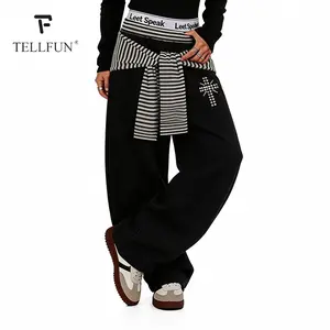Unisex striped layered baggy barrel sweatpants, wide-leg relaxed fit tie-waist soft casual Y2K streetwear joggers Fashion Man bottom Pants Loose