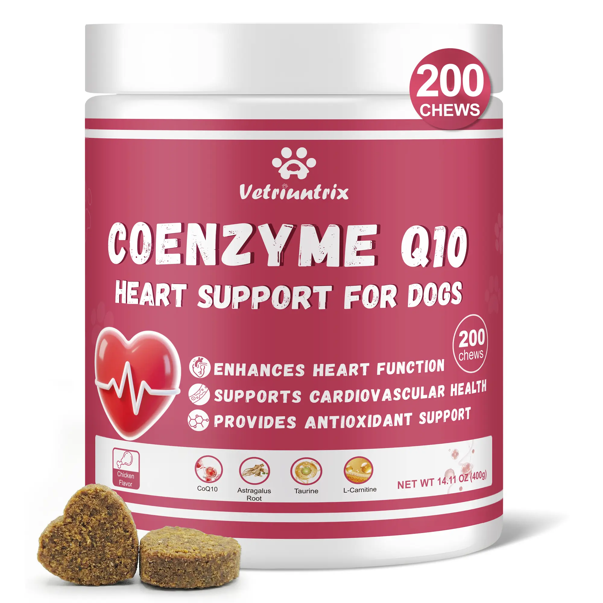 Vetriuntrix Heart Support Supplement for Dogs, Multivitamin Chewable for Senior & Puppy Dogs, Dog Multivitamin with CoQ10 & L-Carnitine for Heart, Cardiovascular & Antioxidant Support