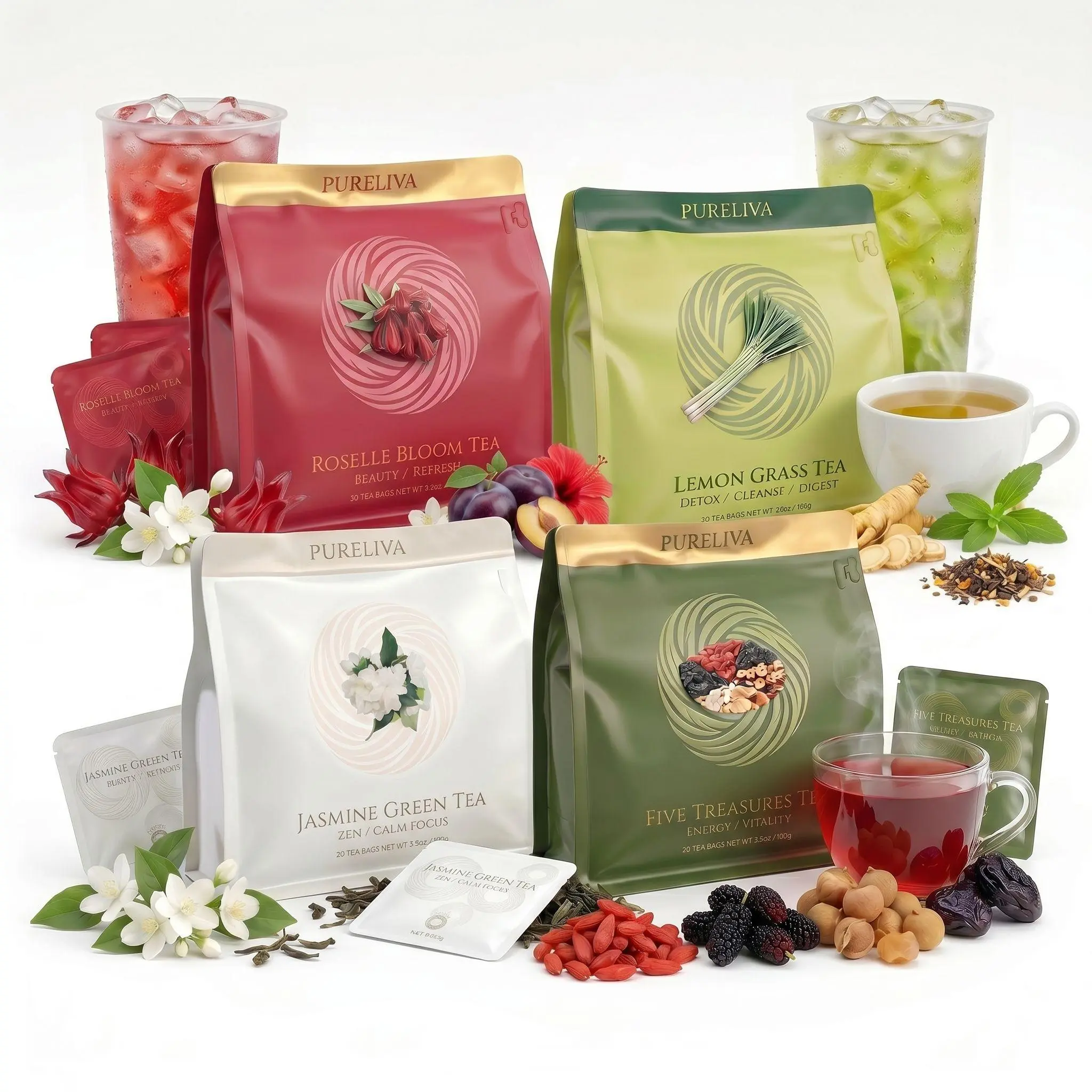 60Tea Bags PURELIVA Herbal Tea Bags, Herbal Wellness Tea Collection | Choose Your Blend | Energy Support, Women's Wellness, Weight Management, Kidney Support, Digestive Support, Sleep Support | Natural Herbal Tea for Daily Wellness