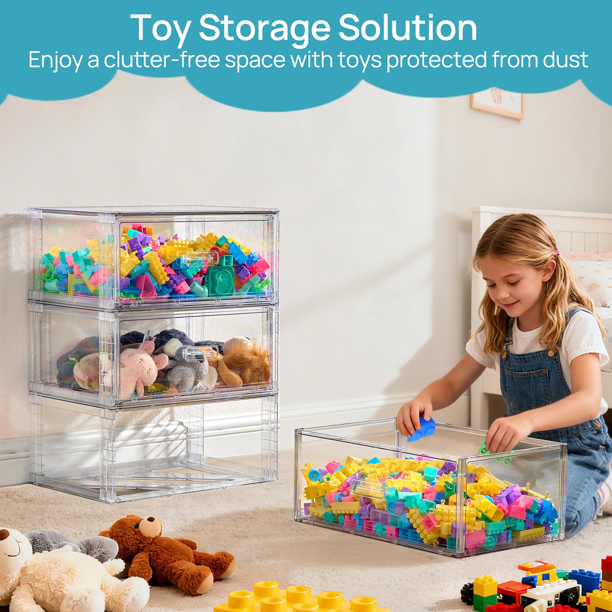 【New Arrival】Vtopmart 2-5 Pack UnderBed Large Clear Stackable Storage Drawers 18-27QT, Easily Assemble Closet Storage Bins, Dust-Proof for storing shoes, clothes, bedding, and off-season essentials