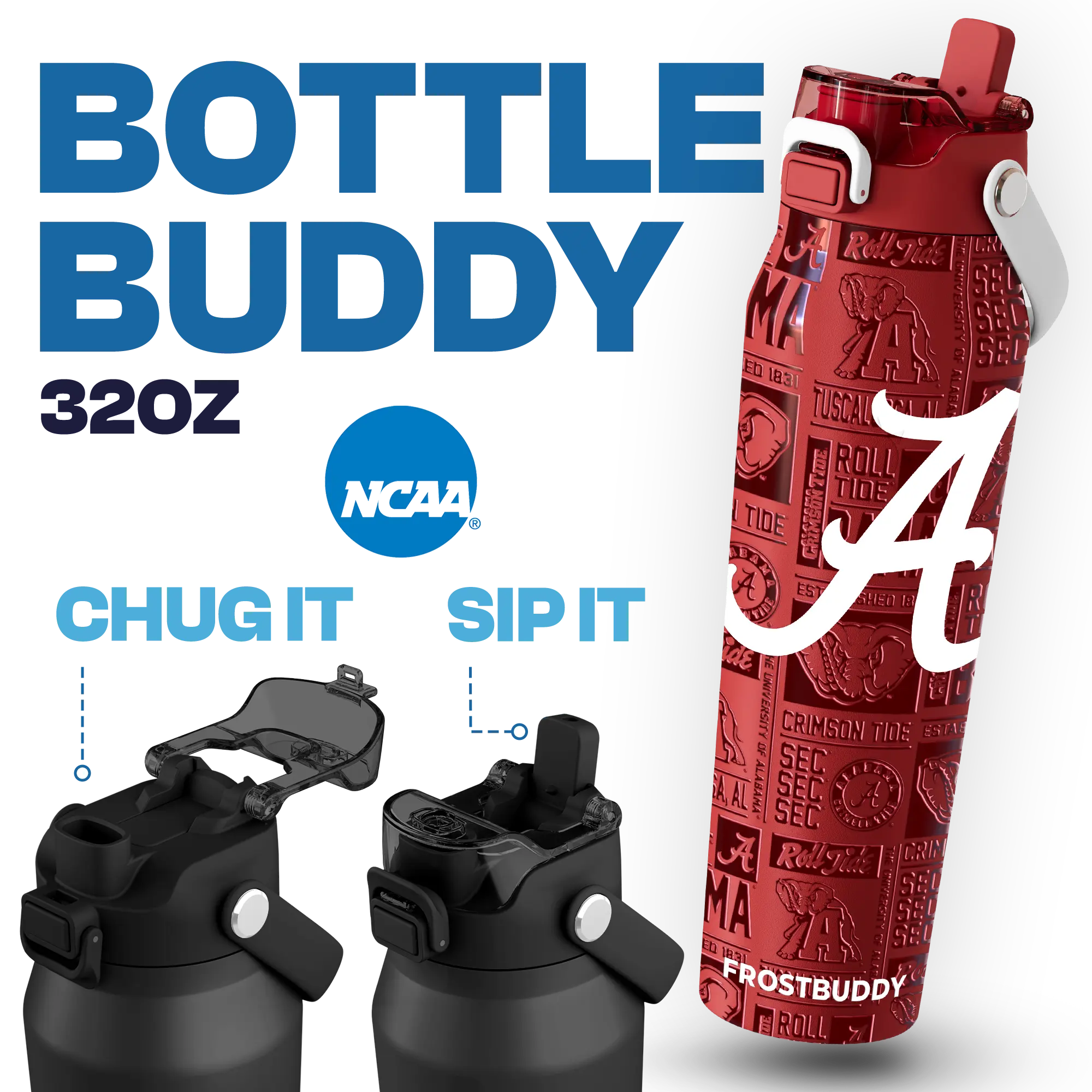Bottle Buddy - Collegiate Edition - Dual Function lid Water Bottle - Stainless Steel - Double Wall Insulated Bottle Buddy - Collegiate Edition - Dual Function lid Water Bottle - Stainless Steel - Double Wall Insulated
