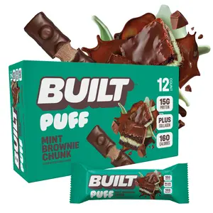 Official BUILT Bar, Puff Protein Bar Snack, Mint Brownie Chunk Puff, 15g Protein, 160 Calories, Collagen, Chocolate -y, Light Fluffy, Marshmallow-y Texture,Not Gluten Free, 12 Count Box