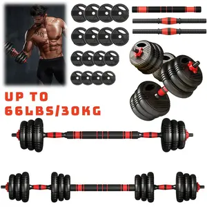 Up to 66lbs Professional Dumbbell Set, 30kg Adjustable Weight Multifunctional Used as Dumbbell, Weight Plate, Prush-up Stand, Free Weights Set with Connector & Upgraded Nut, Anti slip Breathable Fitness Exercise for Indoor Home Gym Suitable Men & Women