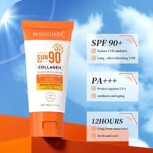 MAYCHEER Aqua Sun SPF90+ PA+++ Collagen Sunscreen Cream Matte Foundation Broad Spectrum UV Protection 12 Hours Long Term Sunscreen - Makeup