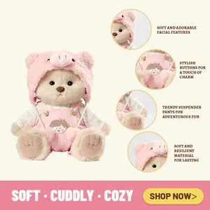 TEDDY HUGGY Adorable Teddy Bear Collection - Little Pig Overalls Paired with a Cute Teddy Bear - 12 Inches Tall - Soft Plush Toy with Movable Joints - The Perfect Gift for Any Age.