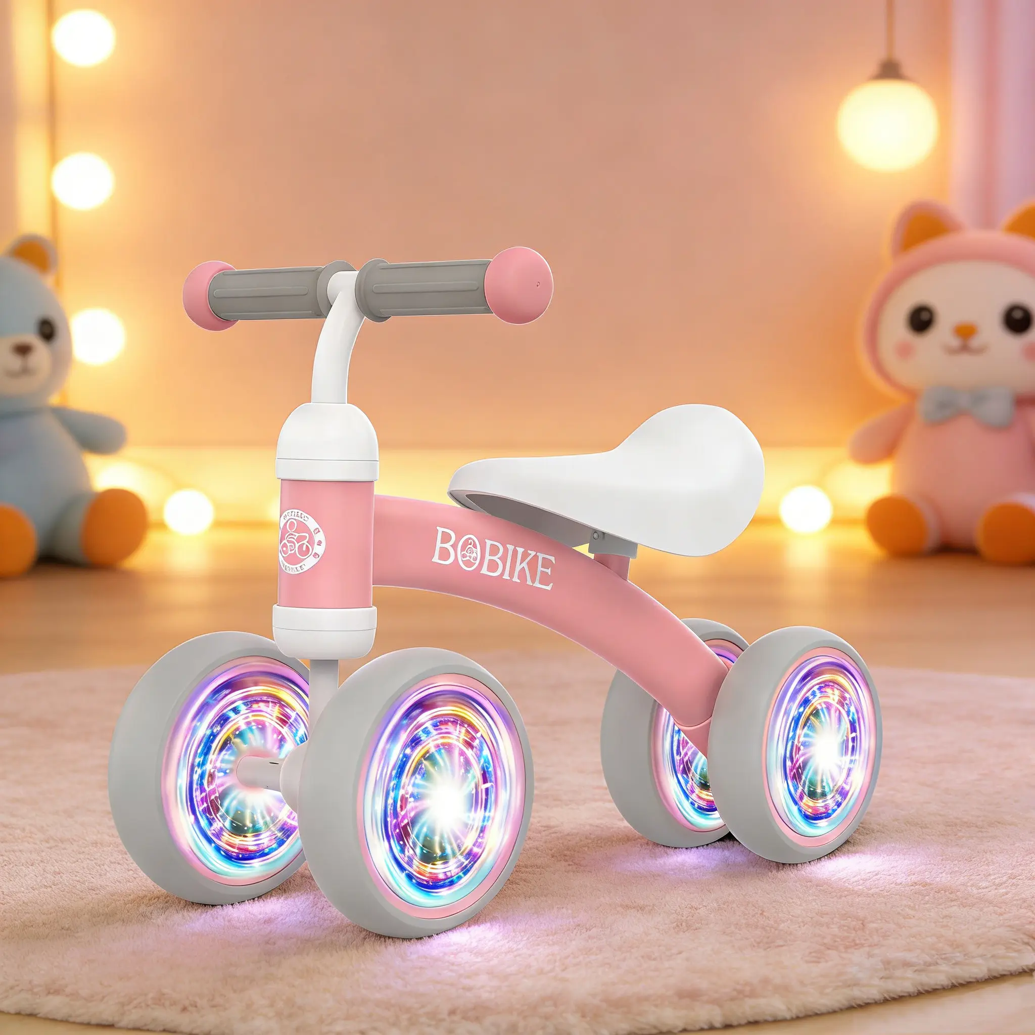 #backtoschool Bobike Baby Balance Bike Toy for kids, Colorful 4-Wheel No Pedal Bicycle for Toddlers, Best First Birthday Gift, Walker Toy for Boys & Girls