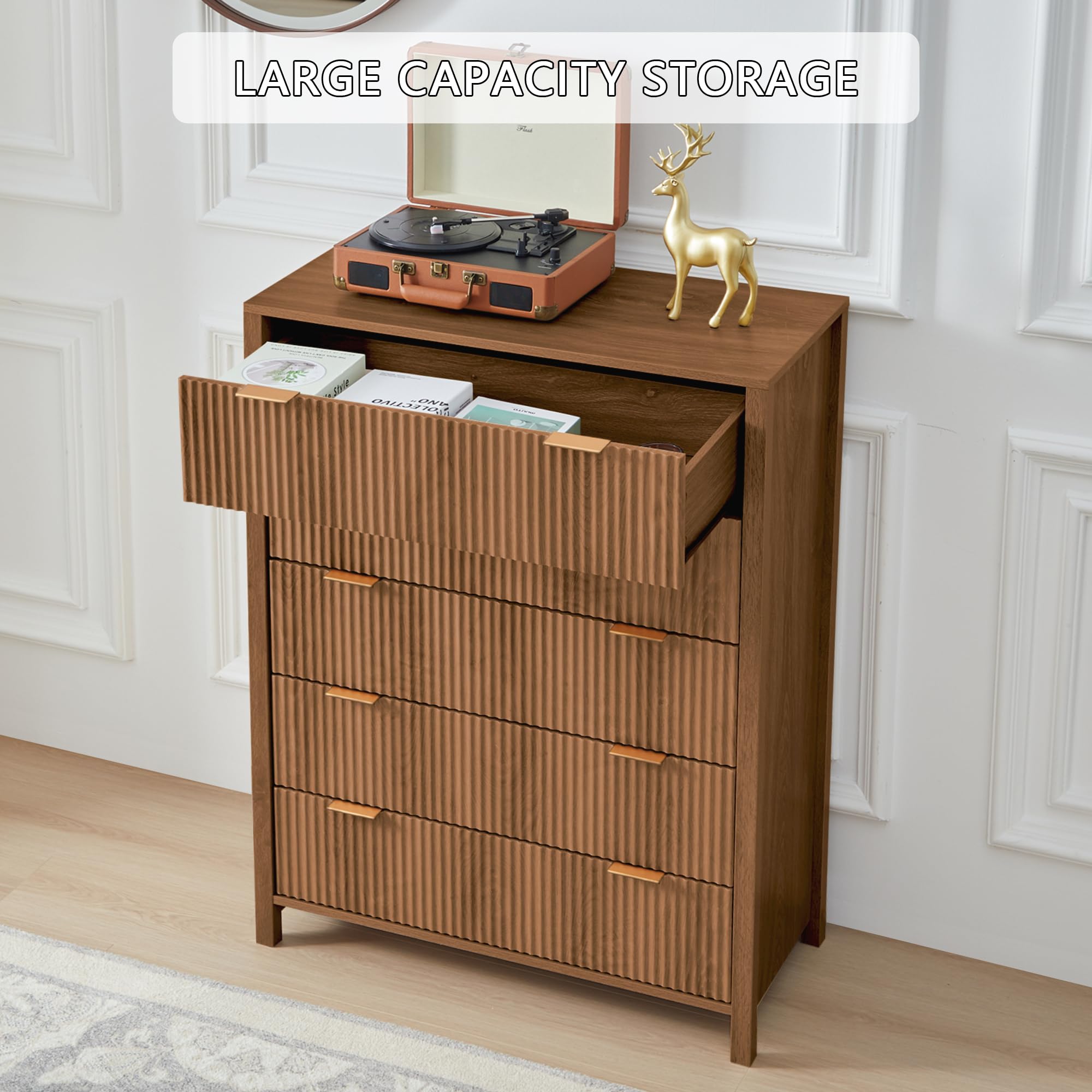 Giratree 4 5 Drawer Dressers for Bedroom, Modern Closet Chest of Drawers with Waveform Fluted Panel, Large Wood Storage Dresser Organizer for Nursery Bedroom Living Room Hallway Closet Giratree 4 5 Drawer Dressers for Bedroom, Modern Closet Chest of Drawers with Waveform Fluted Panel, Large Wood Storage Dresser Organizer for Nursery Bedroom Living Room Hallway Closet