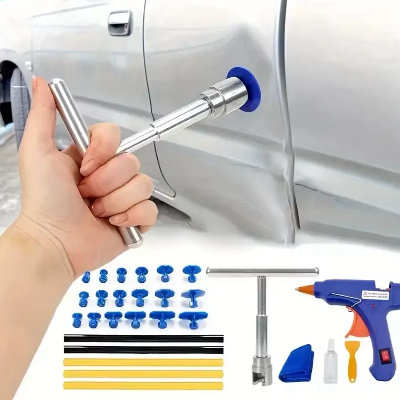 Car Dent Repair Tool Puller Kit - Mechanical Sheet Metal Paintless Dent Removal Hand Tools Set with Tool Holder and Additional Tools