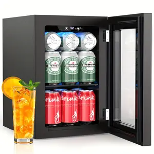 R.W.FLAME 18L Beverage Refrigerator Cooler 24Can, Mini Fridge with Quiet Compressor, LED Light,Freestanding Small Fridge with Electronic Temperature Control for Home and Bar(40-61 ℉)