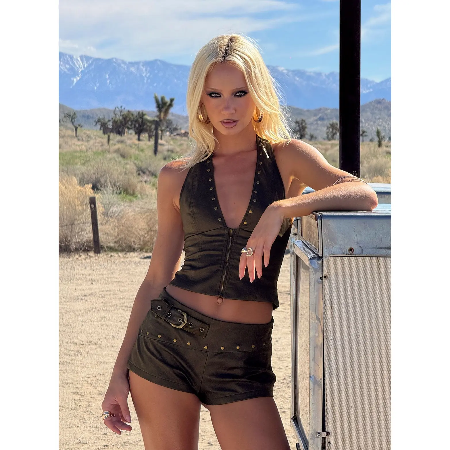 Romey Studded Micro Shorts Charcoal Brown