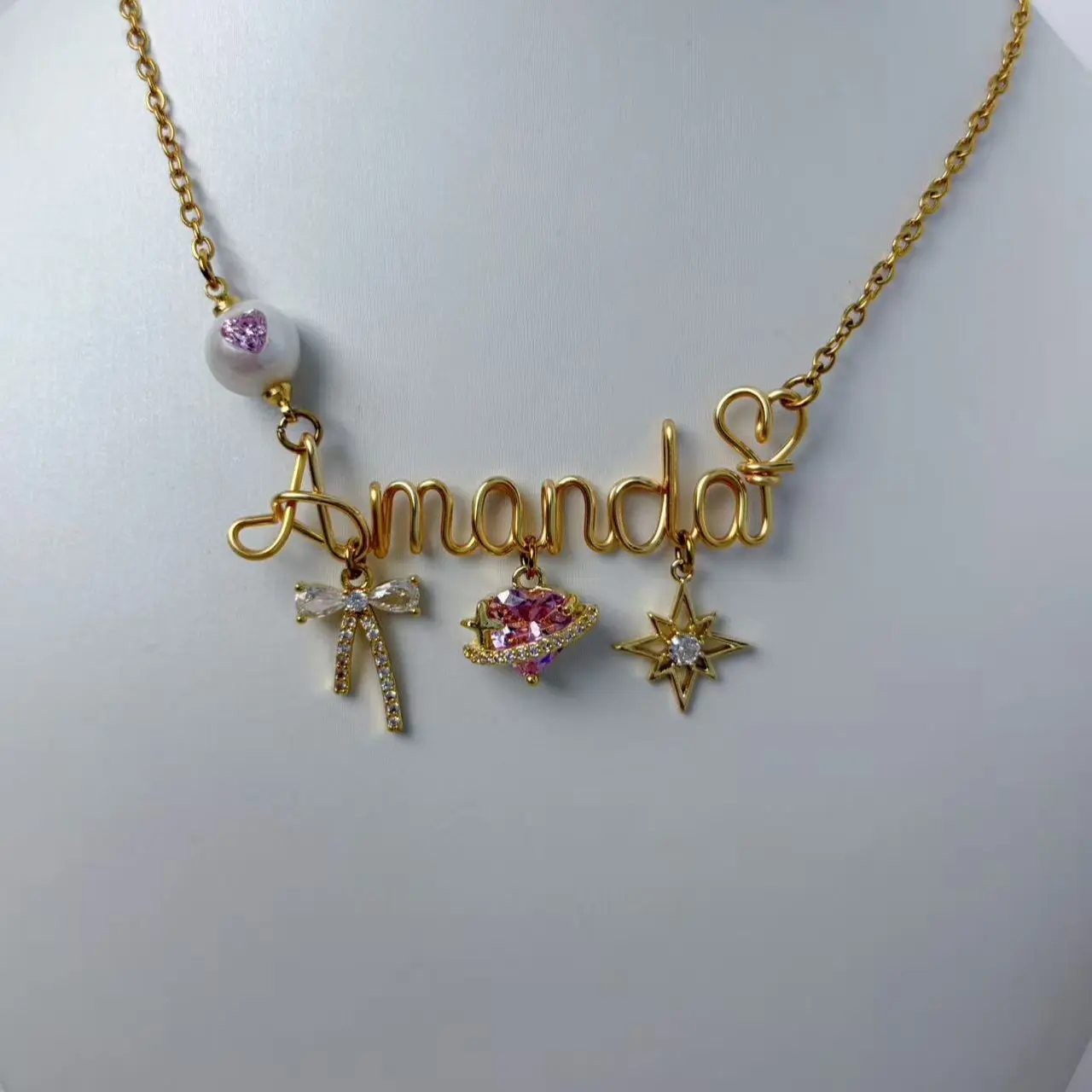 Gold Color Custom Handmade Name Chain Necklace for Women, Personalized Charms Jewelry, Custom Letters Necklace, Best Friend-Couple Gifts for Birthday Christmas