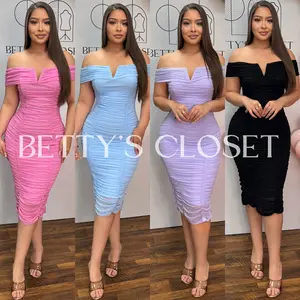 Sarahi Mesh Off Shoulder Ruched Midi Dress