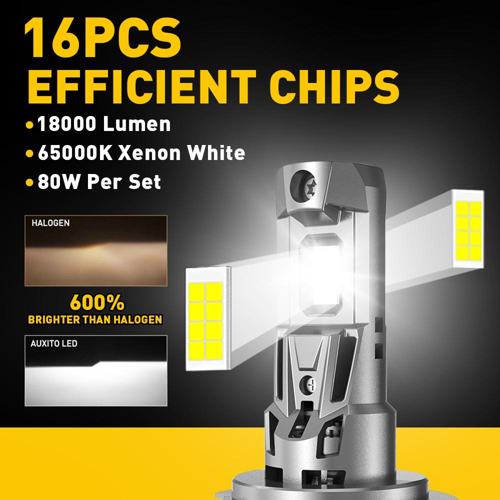AUXITO H7 LED Headlight Bulb 18000LM 600% Brighter, H7 Headlight Bulb,6500K Cool White, 1:1 Size No Adapter Required, Pack of 2 AUXITO H7 LED Headlight Bulb 18000LM 600% Brighter, H7 Headlight Bulb,6500K Cool White, 1:1 Size No Adapter Required, Pack of 2