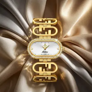[Mother's Day Gift] Women's Luxury Gold Watch - Oval Crystal Bezel Dress Watch for Ladies, Elegant Analog Quartz Watch with Unique Hollow Link Bracelet, Fashion Jewelry Watch for Gifts