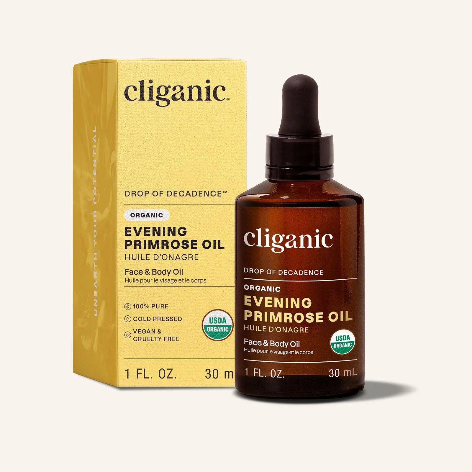 Cliganic Organic Evening Primrose Oil, 100% Pure for Hair & Face | Natural Cold Pressed Unrefined (Packaging May Vary)