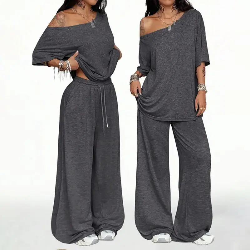 Women Off Shoulder Sweatsuits Oversized Pullover Sweatshirt and Wide Leg Pants Lounge Sets Two Piece Outfits