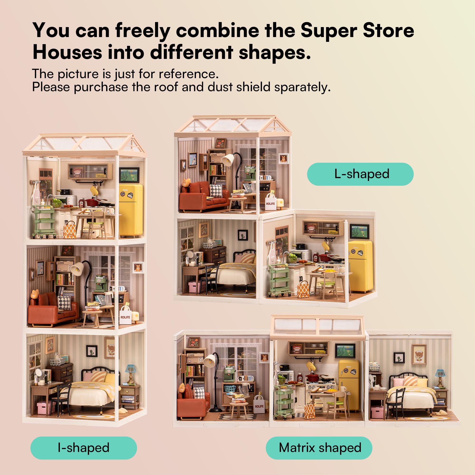 Rolife DIY Miniature Dollhouse Kit Super Store Series Plastic Building Blocks Kits Mini Dollhouse Plastic Tiny Room Craft Hobby Decent Gifts