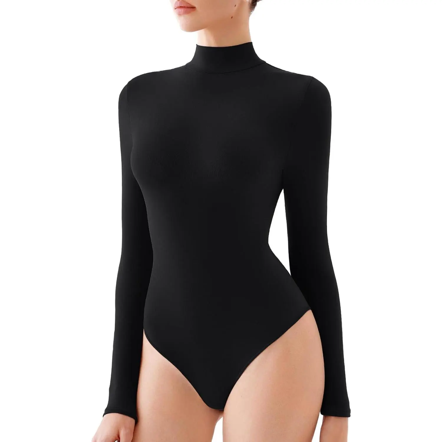 Women's Turtle Neck Long Sleeve Bodysuit Basic Slim Fit Double Lined Lightweight Layering Top for Fall & Winter