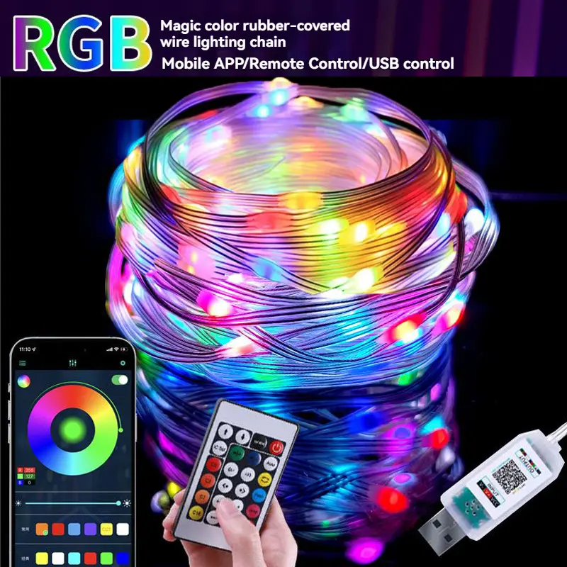 65.6ft Sound Control RGB Smart String Lights , App & Remote Control LED Fairy Lights, Multi-Color Waterproof USB Lights for Bedroom, Outdoor, Christmas, Wedding & Party Decor Led Lighted Super Bright Led