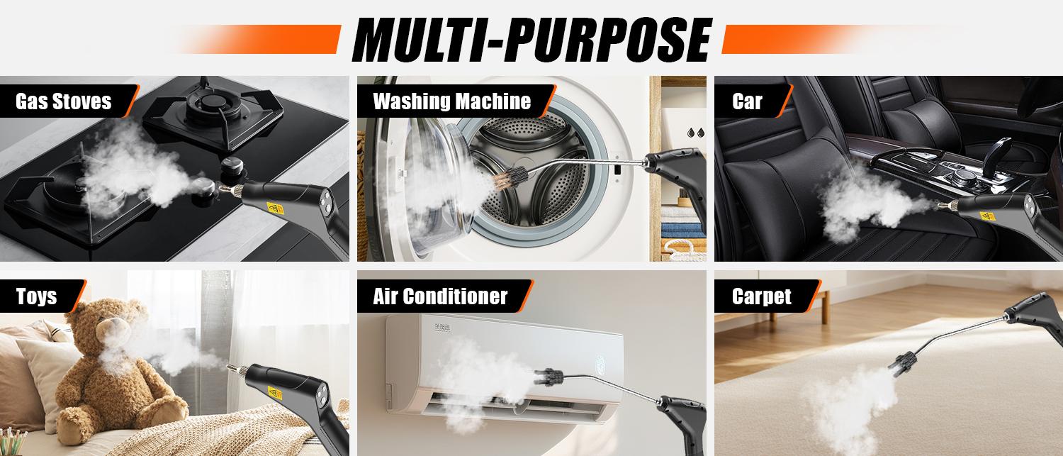 Summervibe-Portable Handheld Steam Cleaner with 10 Accessories, Adjustable Levels, Fast Heat-Up Steamer for Kitchen, Bathroom, Tile & Car Cleaning
