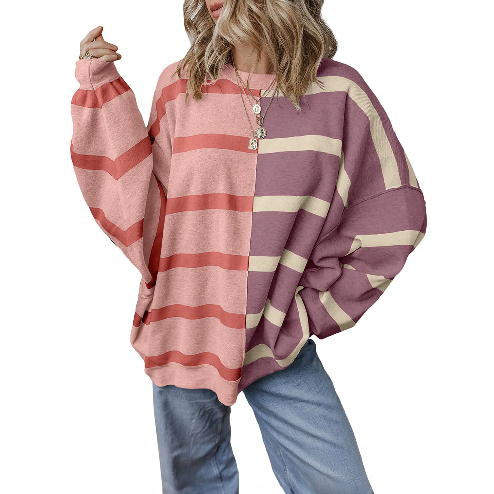 EVALESS Womens Casual Striped Oversize Sweatshirts,Crewneck Long Sleeve Knitted Color Block Pullover Tops,Loose Fit Lightweight Sweaters for Women,2026 Fashion Womenswear Spring Outfits  Deals For You Days summer outfits Baggy Oversized