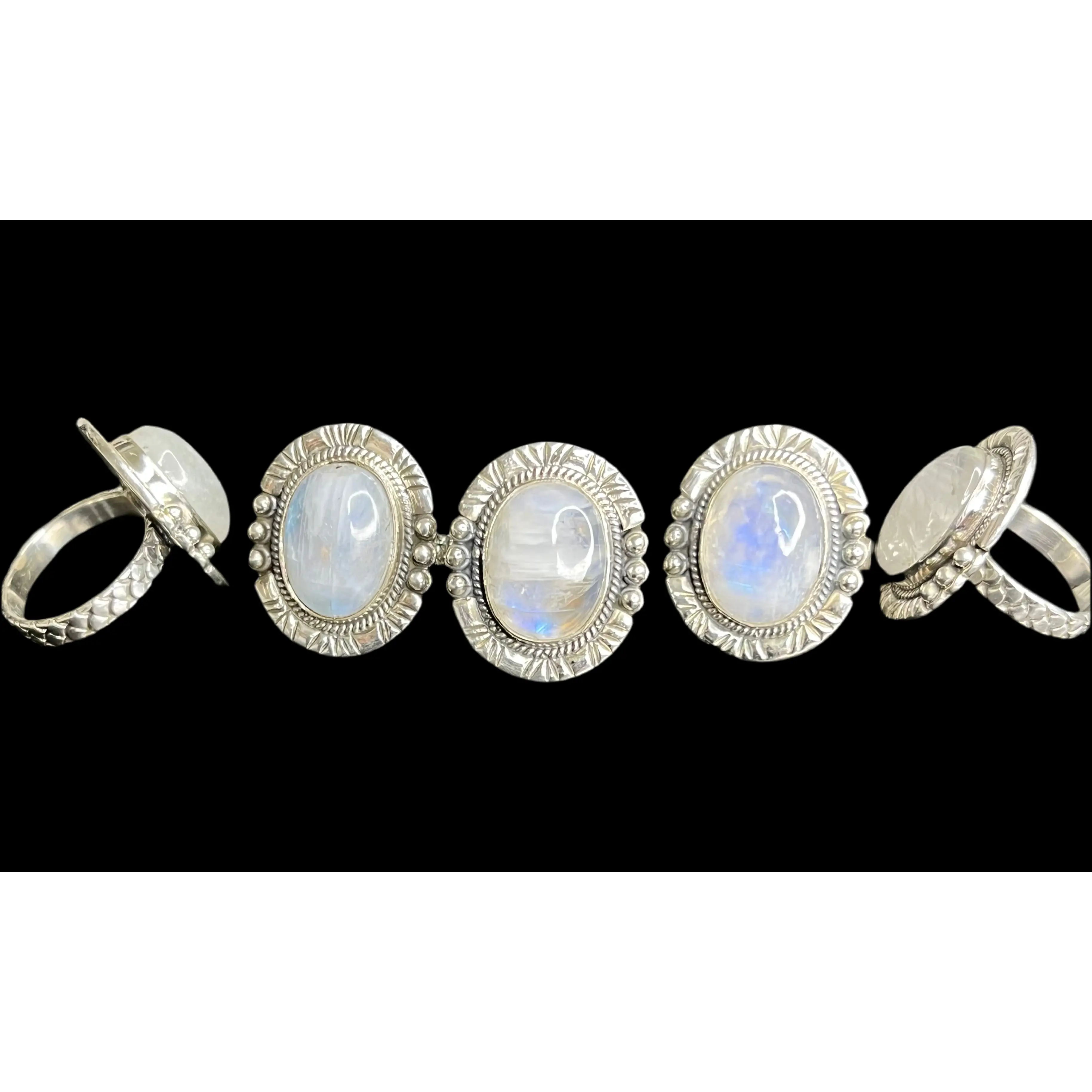 Rainbow Moonstone Mermaid Scale Rings - sizes 5-12