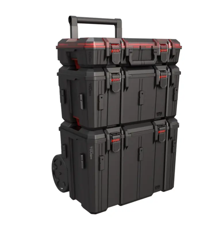 Heavy Duty 3-Piece Modular Rolling Toolbox System, Black Tool Organizer Case for Hardware Storage