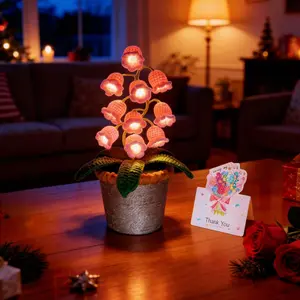 Handmade Crocheted Lily of the Valley LED Lantern - Valentine's Day & Mother's Day Gift, Warm-Light Home Decor, Solar Option, Exquisite Gifts Included, Perfect for Girls
