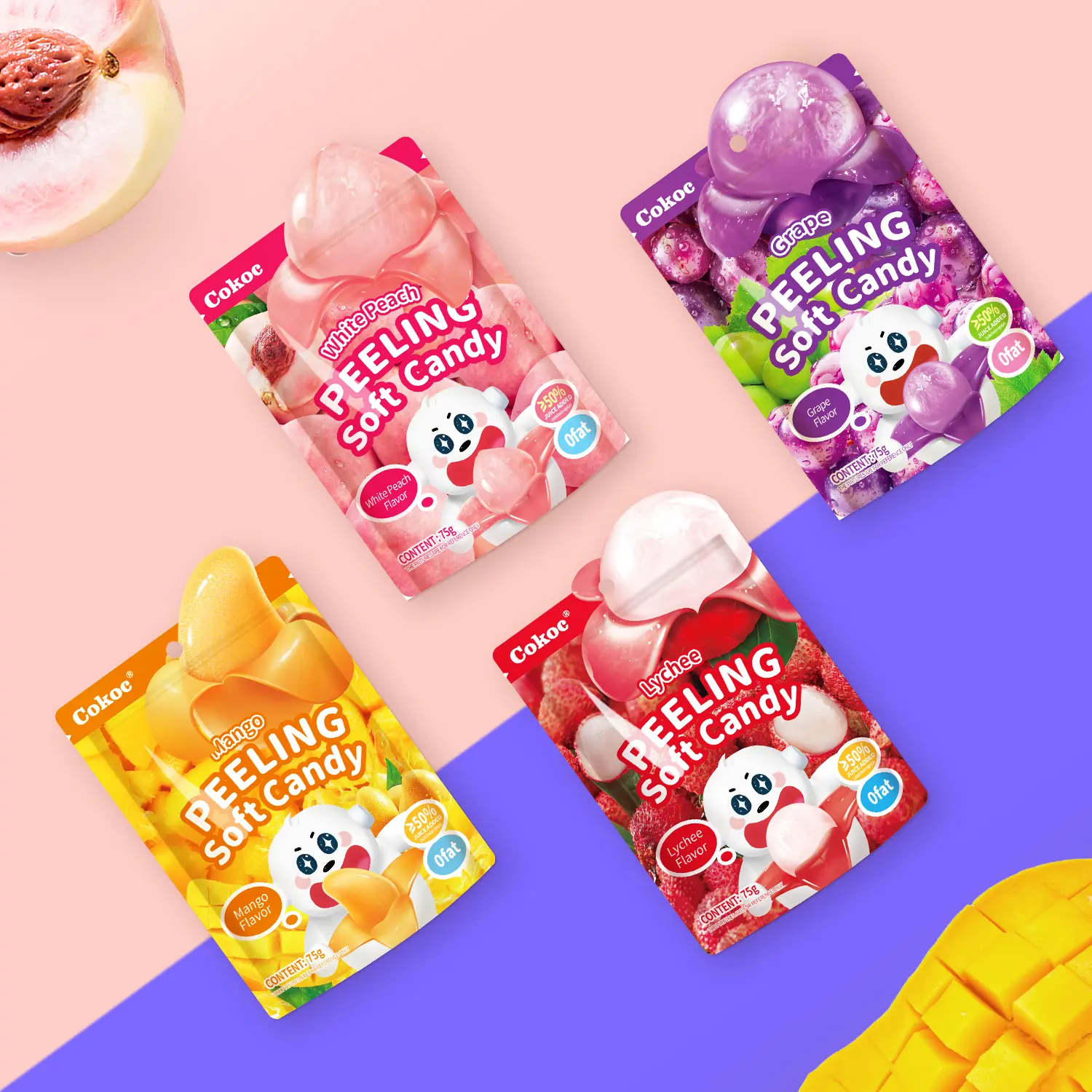 Cokoc Peelable Gummies – Fruit & Soda Flavors, 50%+ Real Fruit Juice Soft Mixed