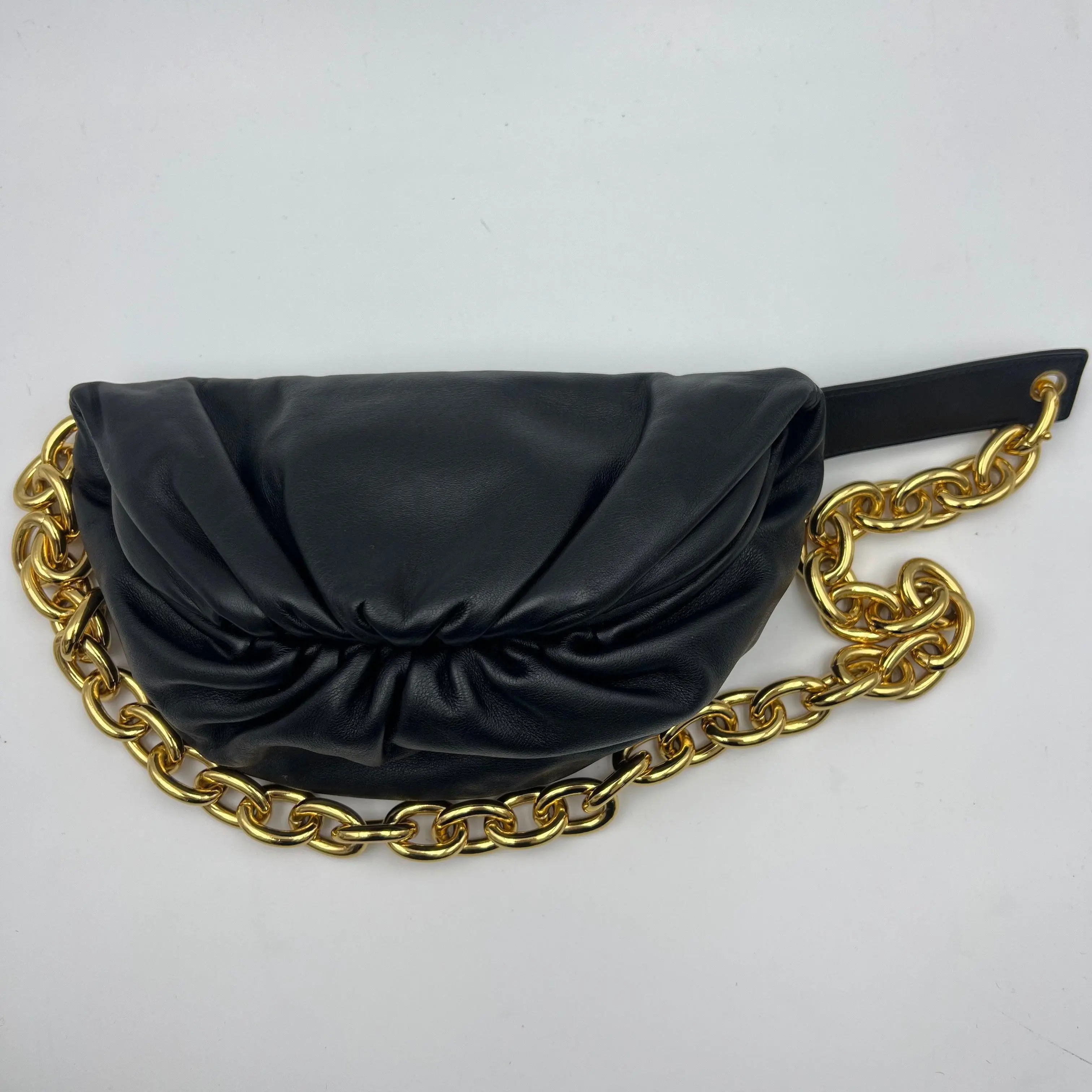 Pre-owned Bottega Veneta Leather Belt Bags Belt Chain Pouch Waist Bag Black
