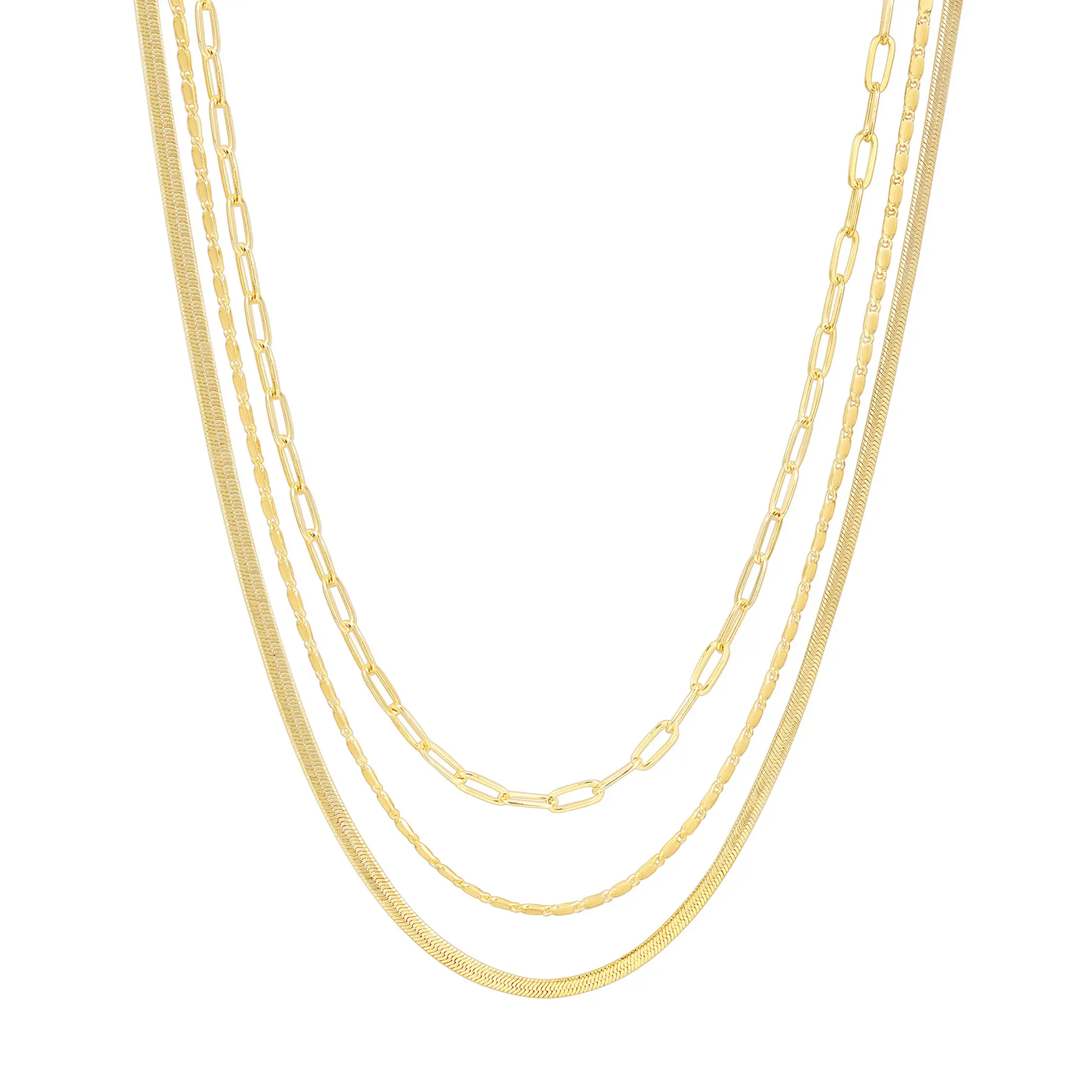 PAVOI 14K Gold Plated Layered Triple Chain Necklaces for Women - Fine Charm Jewelry - 0.55mm 0.65mm 0.7mm Thick Trendy Necklace