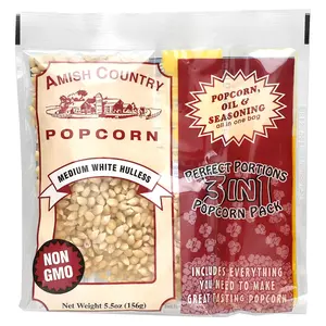 Amish Country Popcorn Perfect Portions 3 in 1 Popcorn Pack, Medium White Hulless, 5.5 oz (156 g)
