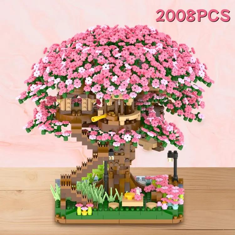 MINI 2008Pieces Cross Border Cherry Blossom Tree Building Block Flowers Compatible With Various Brands Toys Decoration Collection Girl Bouquet Gift perfect christmas