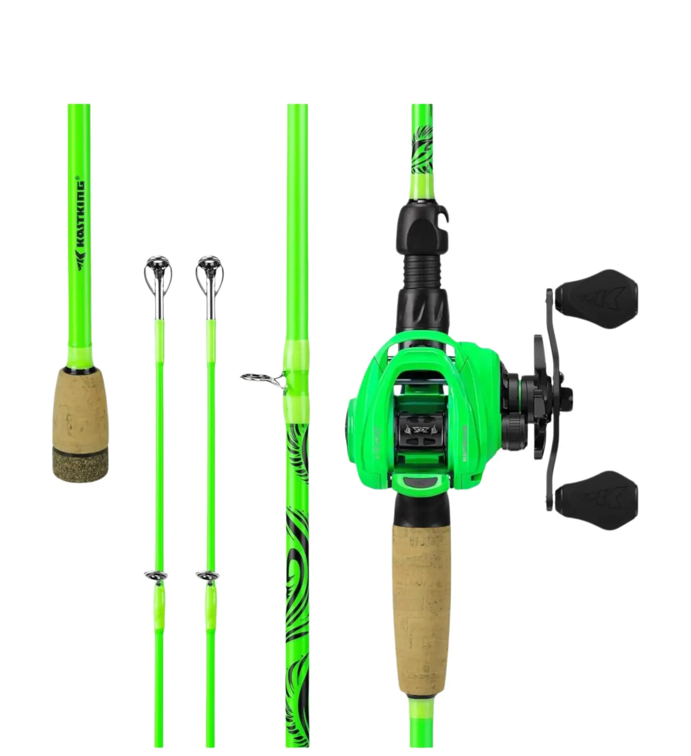 KastKing Zephyr Dual-Tip Fishing Rod and Reel Combo,Spinning & Baitcaster Combo,Dual Tips Section for Different Powers,IM6 Graphite 2-Piece Rod with Extra Tip,Sensitive & Powerful,Freshwater Fishing