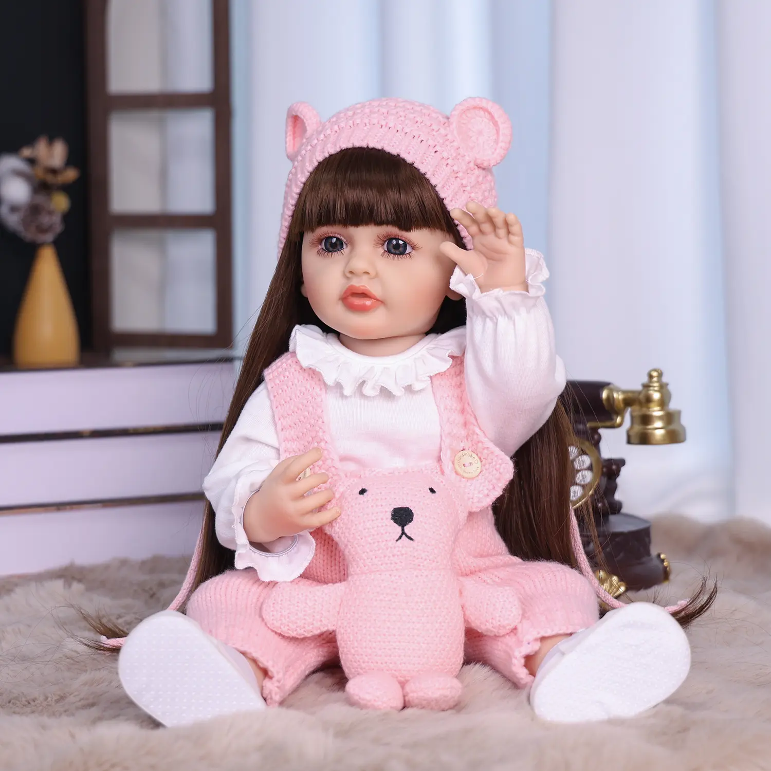 KEIUMI Unisex Handmade Reborn Baby Doll, 22in BPA-Free Soft Safe Design, Brown Hair, Starry Blue Eyes, Milk Bottle, Gift Package with Birth Card x1 & Diaper x1, Ideal Kids Gift (Toys & Hobbies, Dolls & Stuffed Toys)