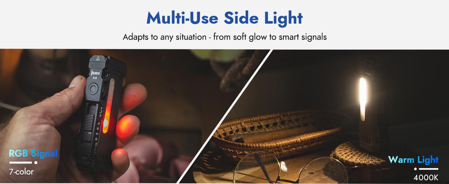 WUBEN X4 1500 lumens Multi-Function LED Flat Flashlight, RGB Mood Light & Side Camping Lamp, Instant-On Tail Switch, USB-C Rechargeable, IP68 Waterproof for Camping, Hiking, Night Patrol, Outdoorfun, Father's Day Gift,  Portable Pocket Clip