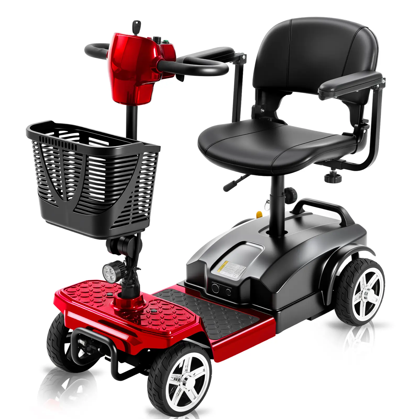 Ecomobi MS01 4-Wheel Portable Electric Mobility Scooter for Seniors, 15 Mi Range, 360Wh Battery, 300 lbs Capacity, 350W Brushless Motor, USB Port, Detachable Baskets, Compact, LED Lights, Steel-Copper Construction, Swivel Seat