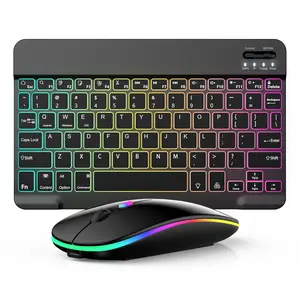 10-inch RGB Wireless Seven-Color Backlit Keyboard + Dual-Mode Bluetooth Mouse Combo (Black) | Stunning Lighting Effects, Wireless Freedom | Synchronized Backlighting for Keyboard and Mouse, Suitable for Both Office Work and Gaming