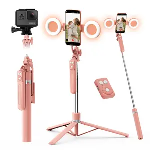 1 Pcs 360° Rotatable & Extendable Phone Tripod with Dual Fill Lights & Bluetooth Remote - Portable Selfie Stick for Vlogging, Live Streaming, and Outdoor Travel, Compatible with iPhone 17 16 15 14 13 Android Smartphones