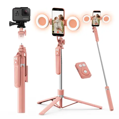 1 Pcs 360° Rotatable & Extendable Phone Tripod with Dual Fill Lights & Bluetooth Remote - Portable Selfie Stick for Vlogging, Live Streaming, and Outdoor Travel, Compatible with iPhone 17 16 15 14 13 Android Smartphones Cellphone,techvibes